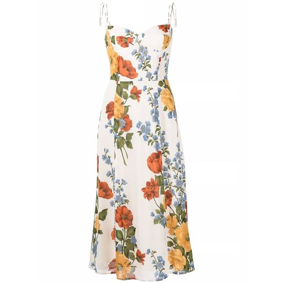 NWT Reformation Juliette Dress Formosa Floral White Midi Size 14 Viscose - Picture 1 of 6